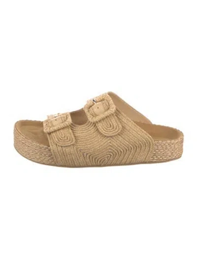 Pre-owned Souliers Martinez Raffia Slides In Neutrals