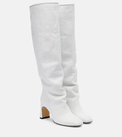 Souliers Martinez Roberta Woven Leather Knee-high Boots In White