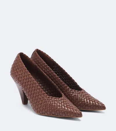 Souliers Martinez Samia Woven Leather Pumps In Burgundy