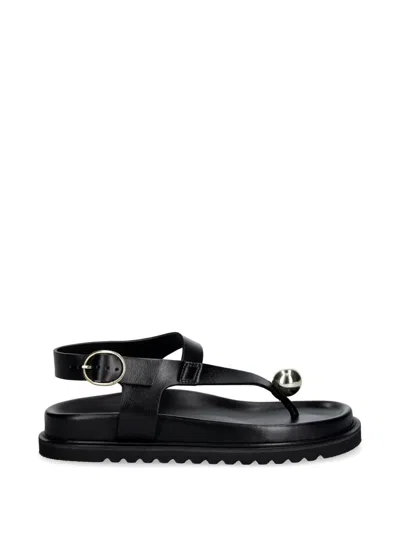 Souliers Martinez Spiaggia Ball-embellished Leather Flat Sandals In Black