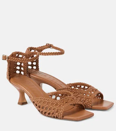 Souliers Martinez Veronica Woven Leather Sandals In Brown