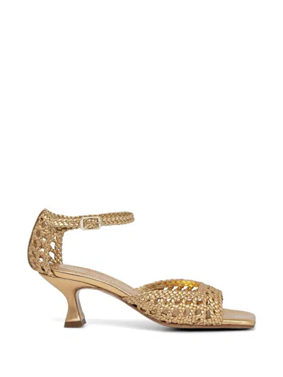 Souliers Martinez Veronica Woven Leather Sandals In Gold