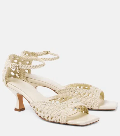 Souliers Martinez Veronica Woven Leather Sandals In White