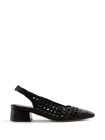 Souliers Martinez Woven Slingback Pumps In Black