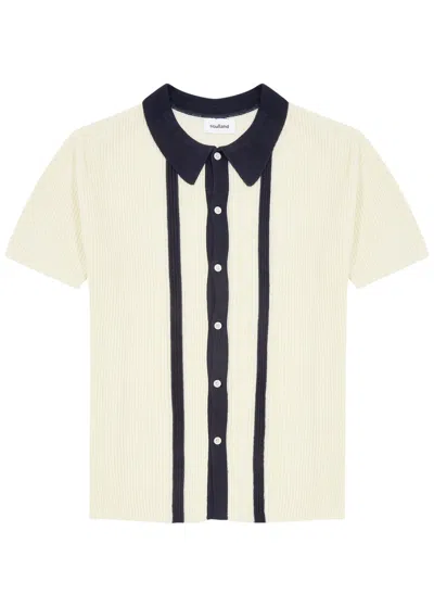 Soulland Ciel Striped Ribbed-knit Polo Shirt In Off White