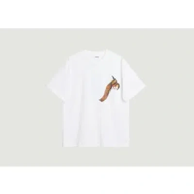 Soulland 'kai' Peacock Organic Cotton T-shirt In 白色