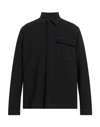 SOULLAND SOULLAND MAN SHIRT BLACK SIZE L WOOL, ELASTANE