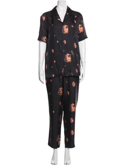 Pre-owned Soulland Silk Graphic Print Pant Set In Black