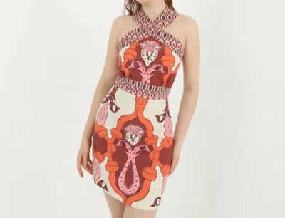 Soulofmu Paisley Print Halter Mini Dress In Pattern-brown In Multi