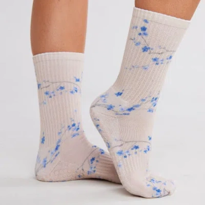 Souls. Blue Blossom Grip Socks In White