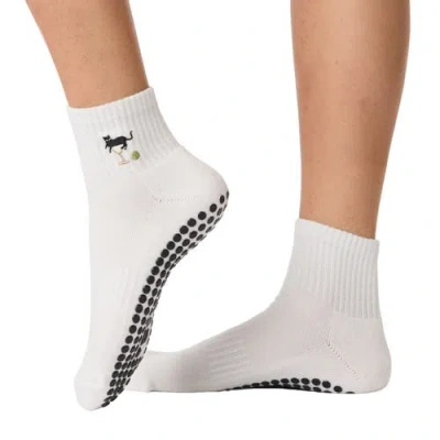 Souls. Cat Martini Crew Grip Socks In White