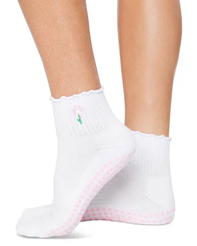 Souls. Ruffle Flower Grip Socks In White