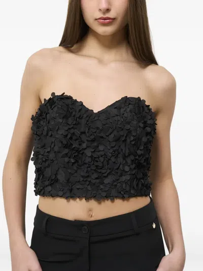 Sound Of Silence Flower-embellishment Strapless Top In Black