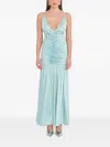 Sound Of Silence Gathered V-neck Maxi Dress In Blue