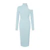 Sour Figs Women's Asymmetric One-shoulder Cutout Knitted Midi Dress In Baby Blue In Blue