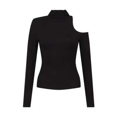 Sour Figs Women's Asymmetric One-shoulder Cutout Turtleneck Knit Top In Black