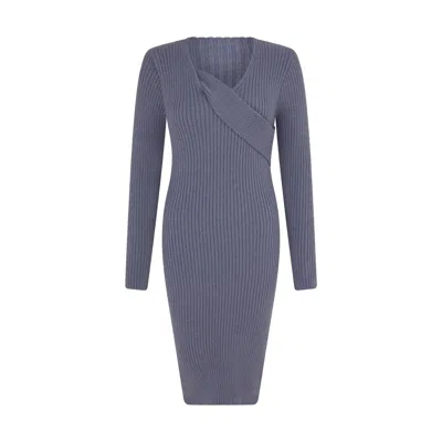 Sour Figs Women's Asymmetric Slant Band Jumper Dress In Cadet Grey