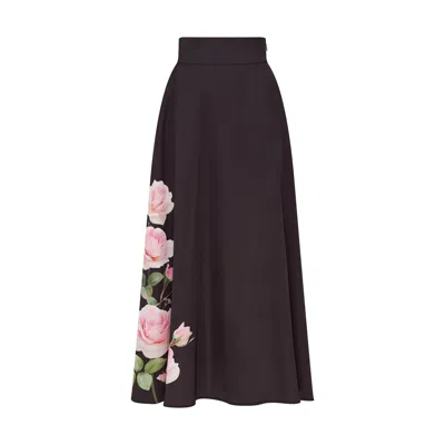 Sour Figs Women's Black / Purple Rose Placement A-line Maxi Skirt In Midnight Plum In Multi