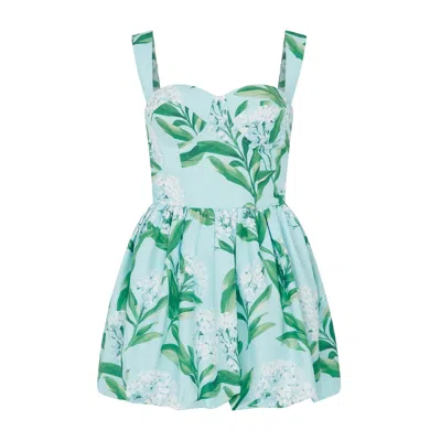 Sour Figs Women's Blue / Green White Lilac Blossom Bustier Mini Dress In Sky Mist Blue In Multi