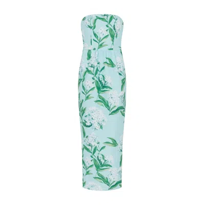 Sour Figs Women's Blue / Green White Lilac Blossom Strapless Dress In Sky Mist Blue In Multi
