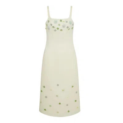 Sour Figs Women's Floral Embellished Midi Dress In Green Almond