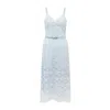 Sour Figs Women's Floral Guipure Lace Belted Midi Dress In Powder Blue In Blue