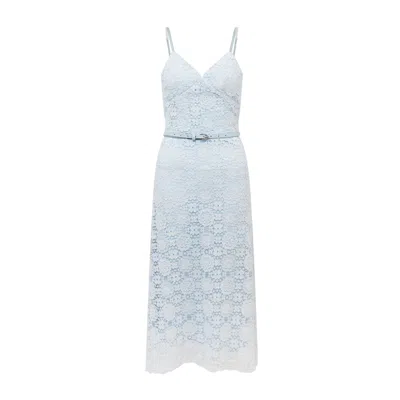Sour Figs Women's Floral Guipure Lace Belted Midi Dress In Powder Blue