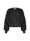 Sour Figs Women's Fringed Checkerboard Cardigan In Black In Black