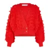 Sour Figs Women's Fringed Checkerboard Cardigan In Lust Red In Red