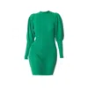 Sour Figs Women's Funnel Neck Puff Sleeve Knit Dress In Green Haze In Green