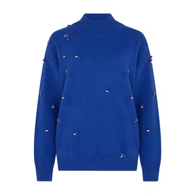 Sour Figs Women's Gemstone-embellished High-neck Jumper In Sapphire Blue