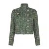 Sour Figs Women's Gold / Green High-neck Metallic Thread Bouclé Tweed Jacket In Emerald Green In Multi
