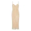 SOUR FIGS WOMEN'S GOLD / NEUTRALS / YELLOW TULLE CORSET MIDI SEQUIN DRESS IN BEIGE