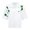 Sour Figs Women's Green / White Floral Embellished Polo Shirt In White In Multi