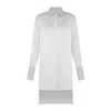 Sour Figs Women's Grey / Silver Oversized Asymmetric High Low Satin Shirt Dress In Silver In Grey/silver