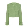 Sour Figs Women's Metallic Thread Bouclé Tweed Jacket In Pistachio Green In Green