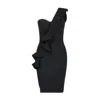 Sour Figs Women's One Shoulder Ruffle Slit Hem Bandage Mini Dress In Black In Black