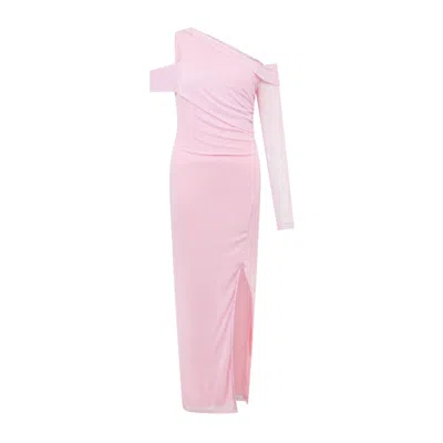 Sour Figs Women's Pink / Purple / Pink Asymmetric Rhinestone-embellished Maxi Dress In Pale Pink