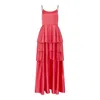 Sour Figs Women's Pink / Purple Tiered Ruffled Satin Maxi Dress In Coral Pink In Pink/purple