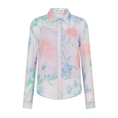 Sour Figs Women's Purple / Green Watercolour Wildflower Blouse In Petal Mist Lilac In Multi