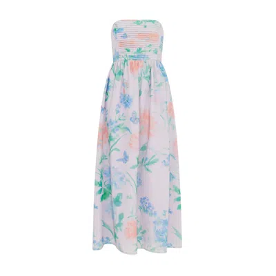 Sour Figs Women's Purple / Green Watercolour Wildflower Strapless Maxi Dress In Petal Mist Lilac In Multi