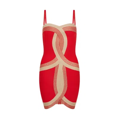 Sour Figs Women's Red / Gold Contrast Panel Bandage Mini Dress In Red Gold In Red/gold
