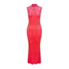 Sour Figs Women's Red / Pink / Purple Zebra Pattern High Neck Sleeveless Velvet Dress In Neon Pink In Red