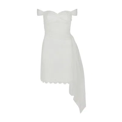 Sour Figs Women's Sequinned Lace Off-shoulder Draped Mini Dress In Optical White
