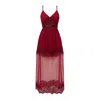 Sour Figs Women's Sheer Dotted Lace Layered Maxi Dress In Burgundy Red In Red