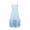 Sour Figs Women's Watercolour-edge Floral Appliqué Midi Slip Dress In Powder Blue