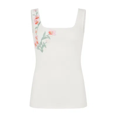 Sour Figs Women's White / Pink / Red Pink Blossom-appliqué Square-neck Tank Top In Ivory White In Multi
