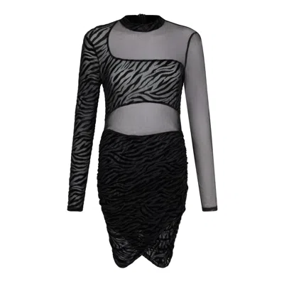 Sour Figs Women's Zebra Pattern Sheer Mesh Illusion Mini Dress In Black