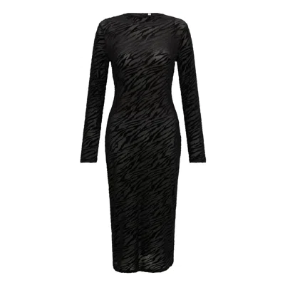 Sour Figs Women's Zebra Pattern Velvet & Mesh Midi Dress In Black