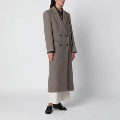 Source Unknown Beige Reyna Double-breasted Herringbone Coat